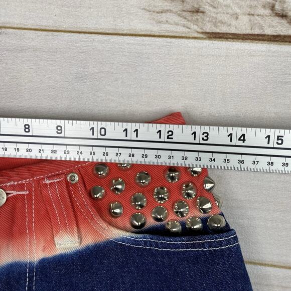 Vtg Erez Shorts Sz 2 Red White Blue Studded Denim Cut Off Raw Hem Made in USA - Picture 5 of 11